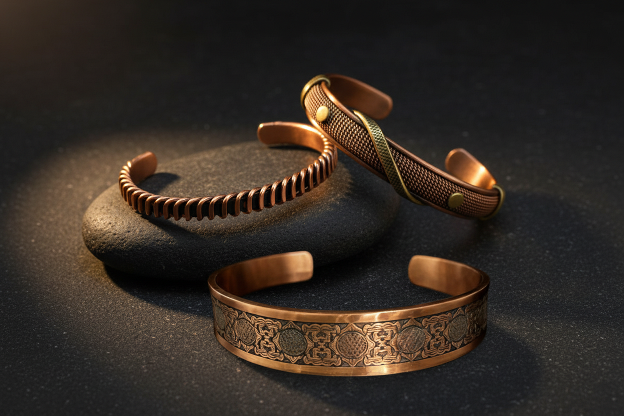 Three Copper Cuffs on Charcoal