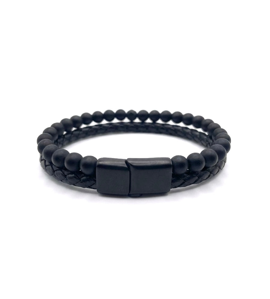 Men's Matt Onyx & Leather Bracelet
