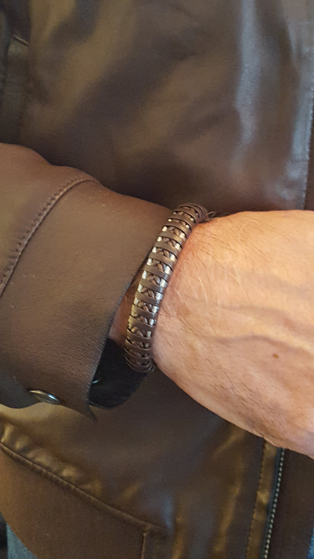 Men's Leather & Steel Bracelet