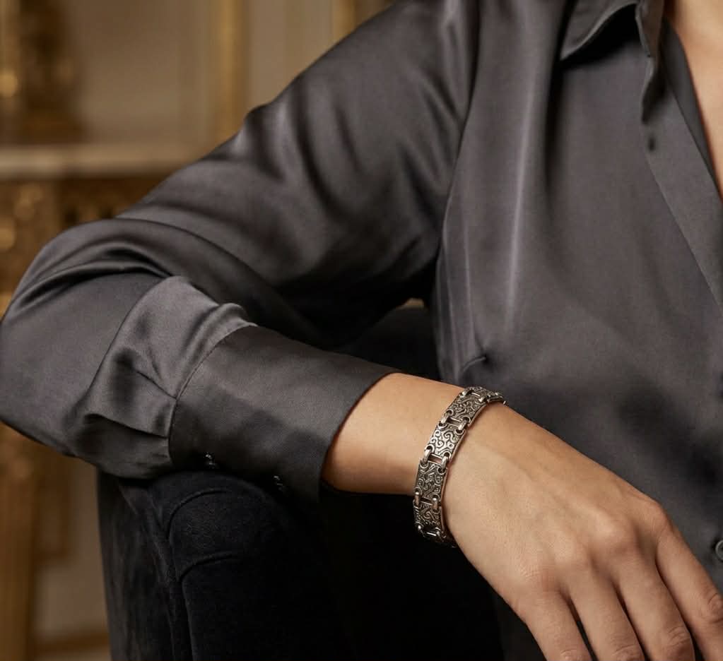 Cleopatra - Sterling Silver Ornate Scrollwork Link Bracelet