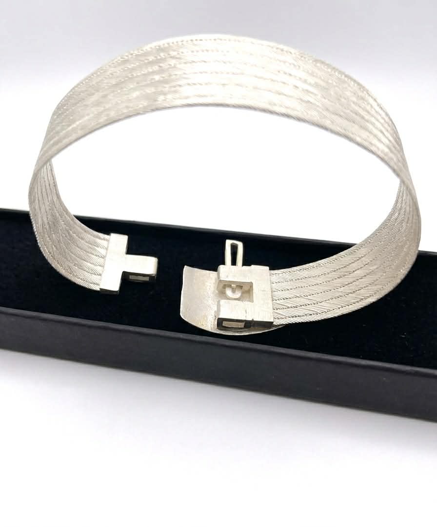 Sterling Silver Mesh Belt Bracelet with Interlocking Clasp