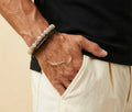 Men's Natural Stone & Leather Bracelet - White Agate