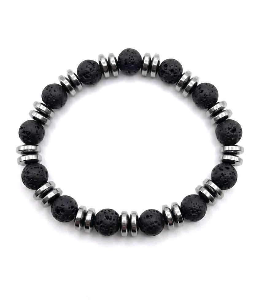 Men's Lava Stone & Steel Beaded Bracelet