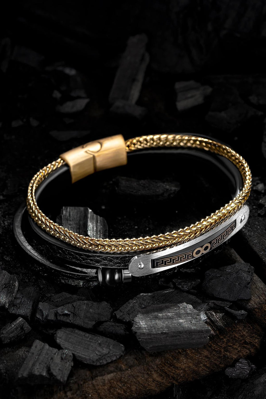 Infinity Leather & Steel Bracelet for Men – Layered 3-in-1