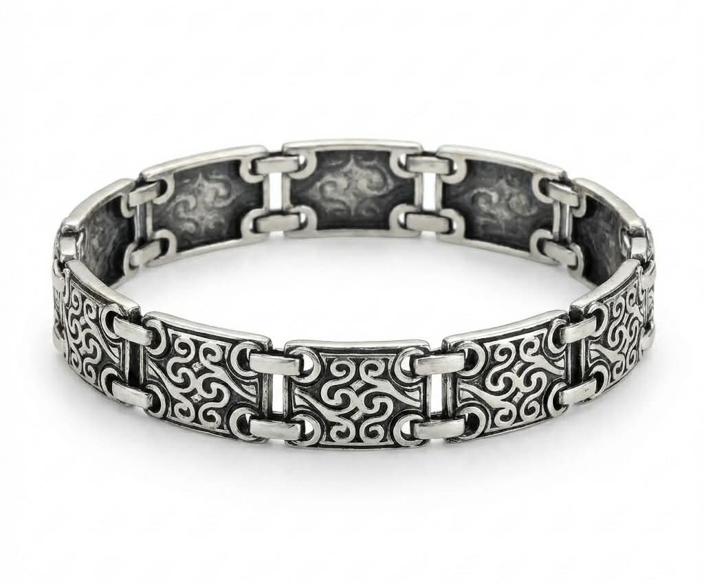 Cleopatra - Sterling Silver Ornate Scrollwork Link Bracelet