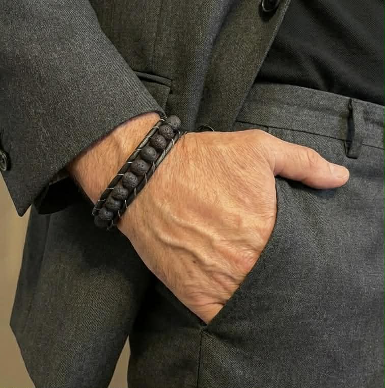 Men's Lava Stone & Leather Bracelet