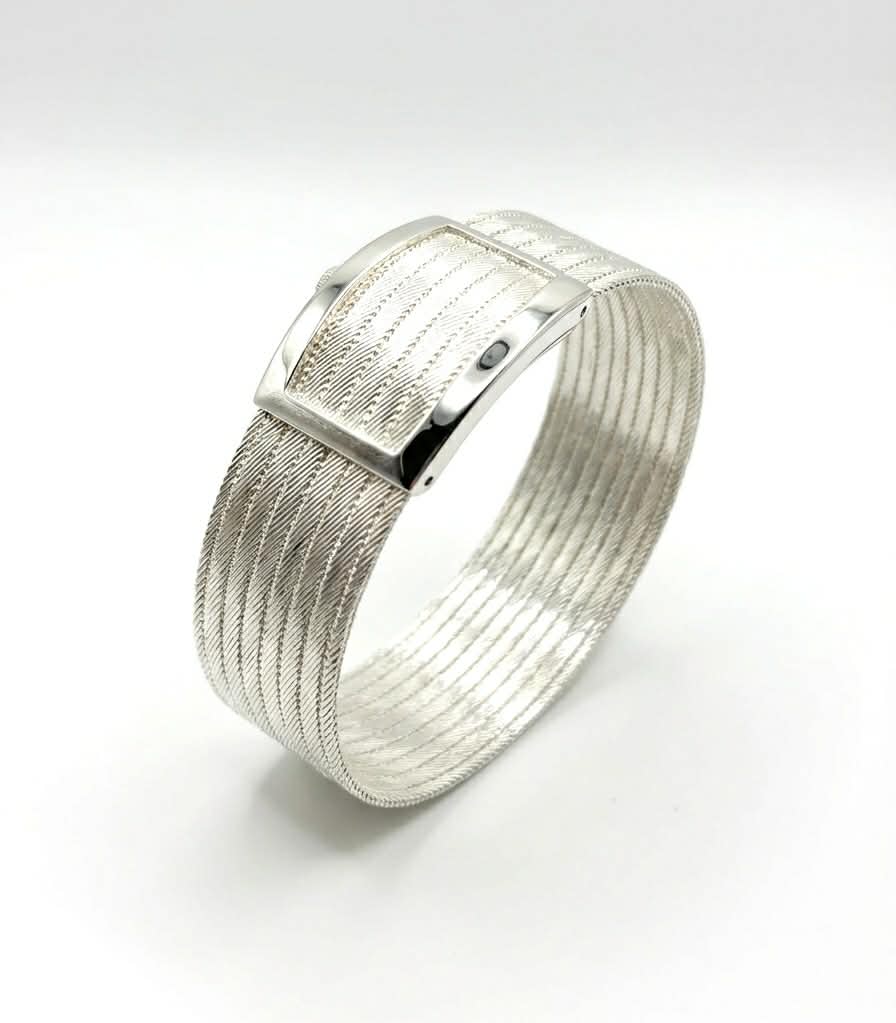 Sterling Silver Mesh Belt Bracelet with Interlocking Clasp