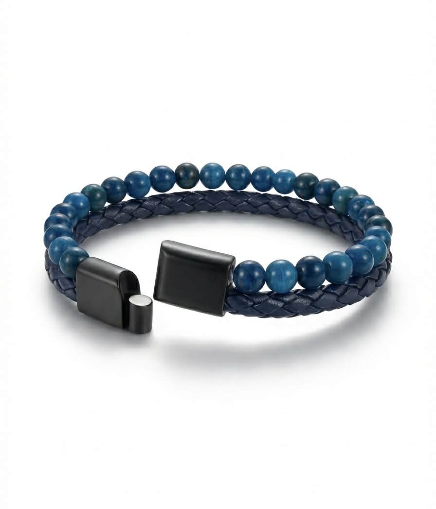 Men's Blue Agate & Leather Bracelet
