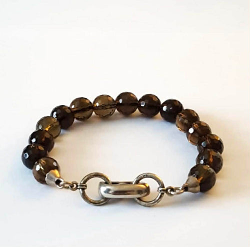925 Silver Clasp & Smokey Quartz - Beaded Bracelet