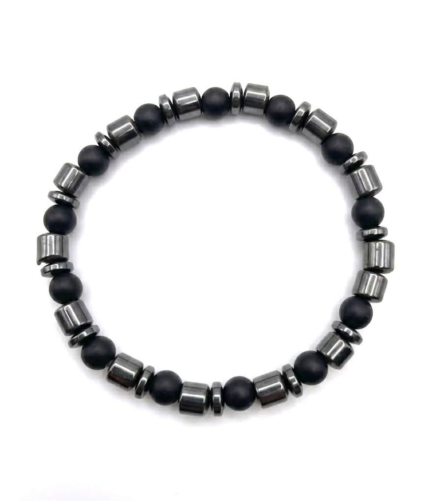 Men's Matte Onyx & Barrell Hematite Beaded Bracelet