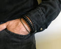 Men's Matt Onyx, Leather & Woven Steel Bracelet