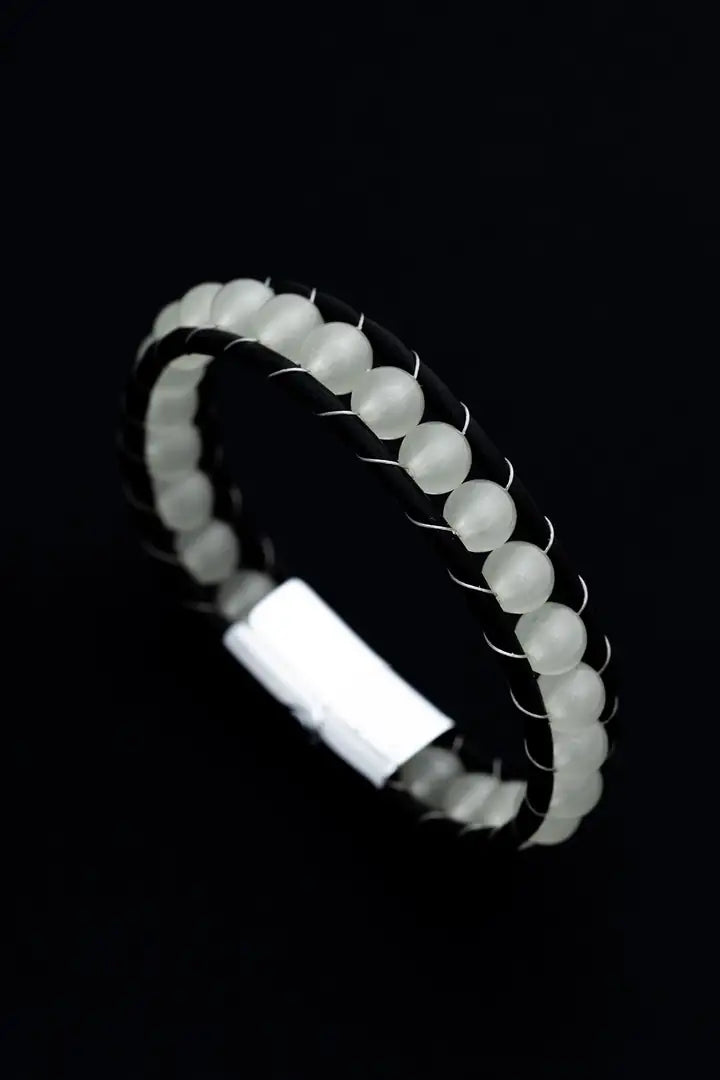 Phosphorescent Bead & Leather Bracelet