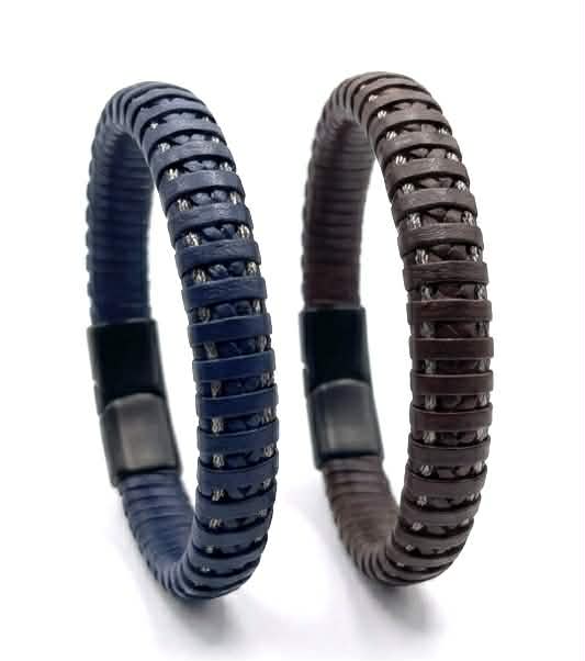 Men's Leather & Steel Bracelet