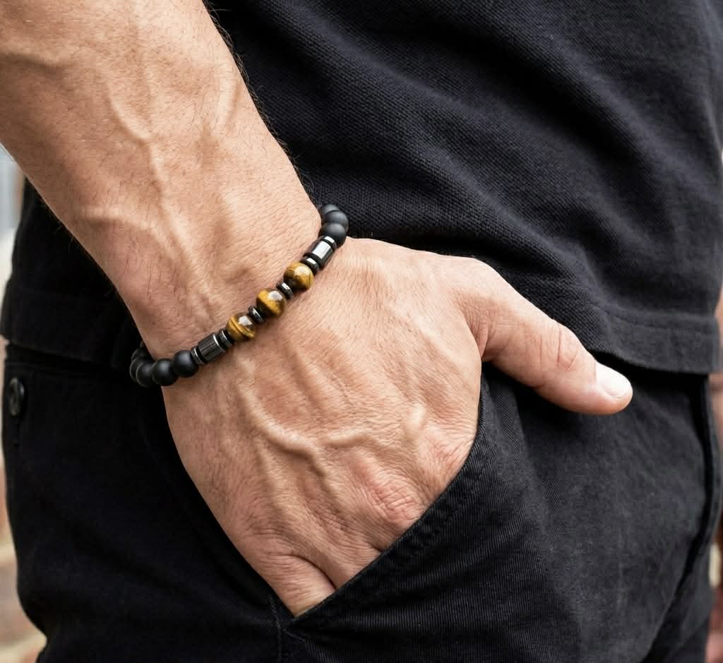 Men’s Matte Onyx & Tiger’s Eye Beaded Bracelet