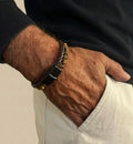Men's Tigers eye stone Bracelet with woven Leather