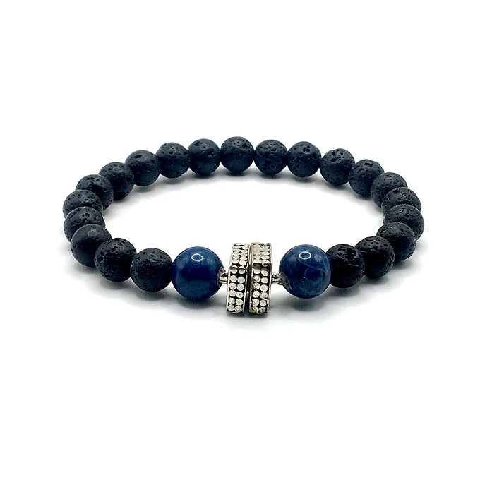 Men's Natural Lava stone & Silver Beaded Bracelet