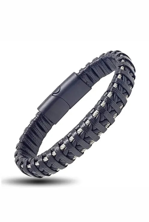 Men's Leather & Steel Bracelet