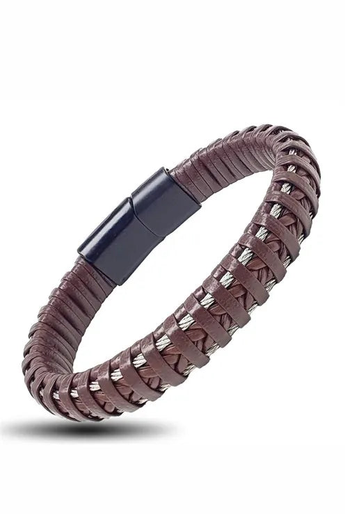 Men's Leather & Steel Bracelet
