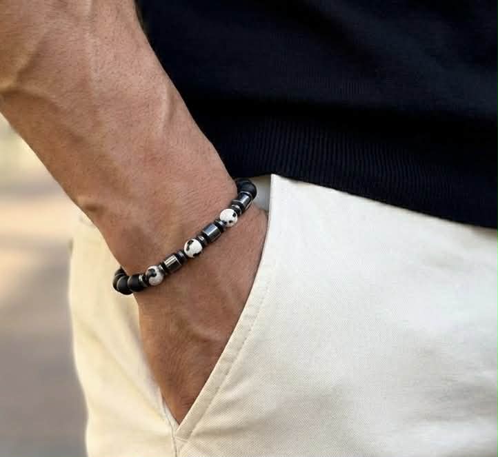 Men's Jasper & Hematite Beaded Bracelet