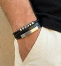 Men's Multi-Strand Leather & Steel ID Bracelet