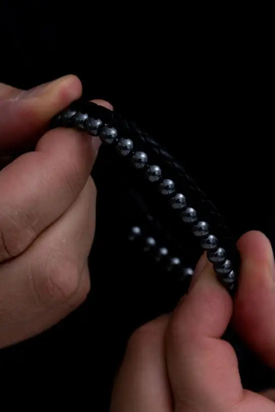 Men's Hematite & Leather Bracelet