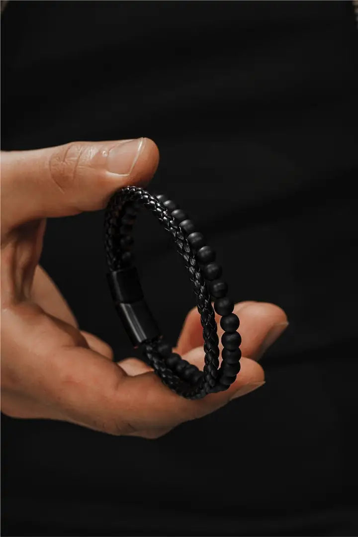 Men's Matt Onyx & Leather Bracelet