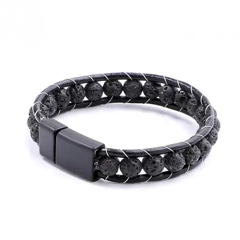Men's Lava Stone & Leather Bracelet