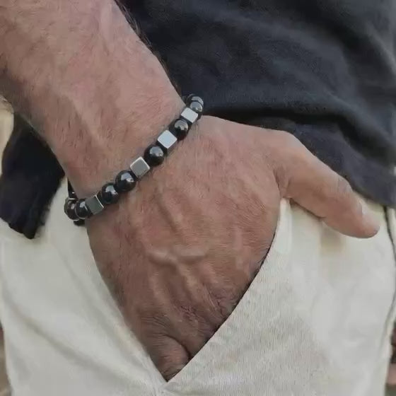 Men's Onyx & Hematite Beaded Bracelet