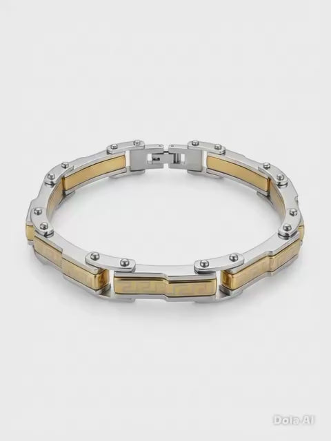 Greek Key Two-Tone Stainless Steel Bracelet